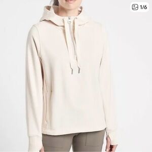 Athleta Cozy Karma quarter Zip Hoodie, Chantilly Cream, size M.